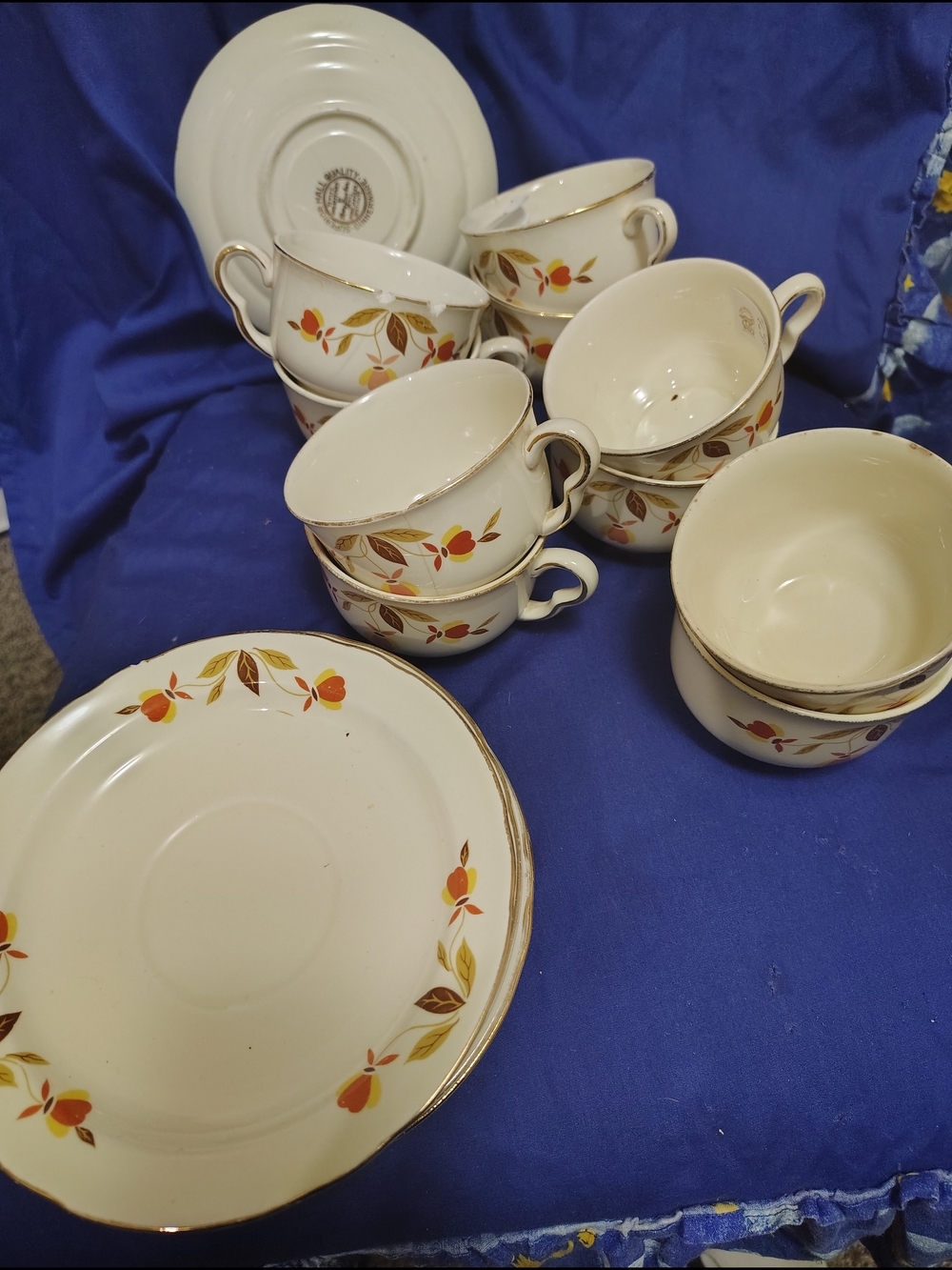 Vintage Floral Gold-Trim Teacup and Saucer Set - Cream with Orange Accents